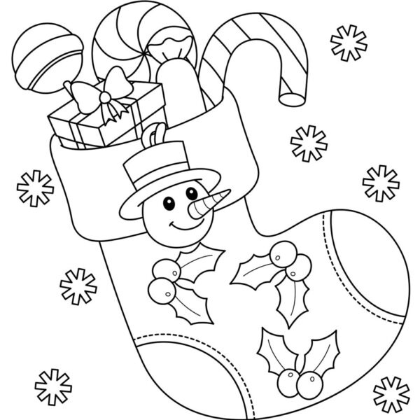 This coloring page shows a Christmas Stacking. One side of this illustration is colored and serves as an inspiration for children.